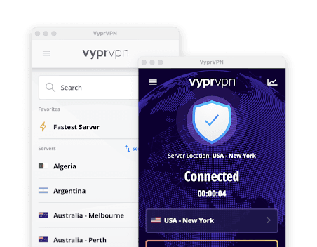 Capturas de tela dos aplicativos para desktop da VyprVPN.