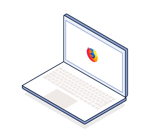 Ilustración de un ordenador portátil con el logo de Mozilla Firefox en el medio