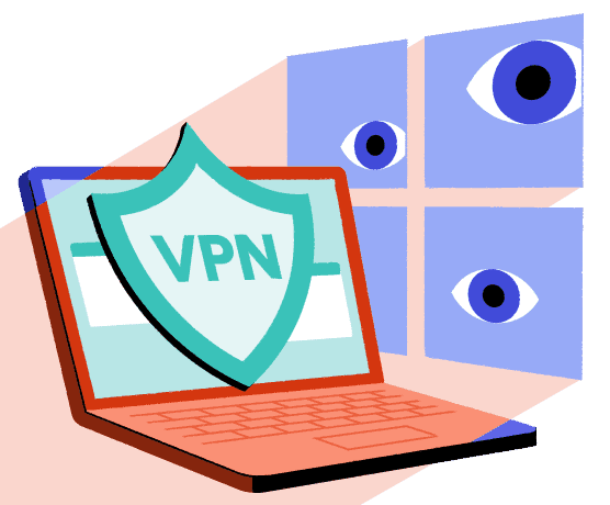 Ilustracja systemu Windows szpiegującego komputer chroniony przez VPN