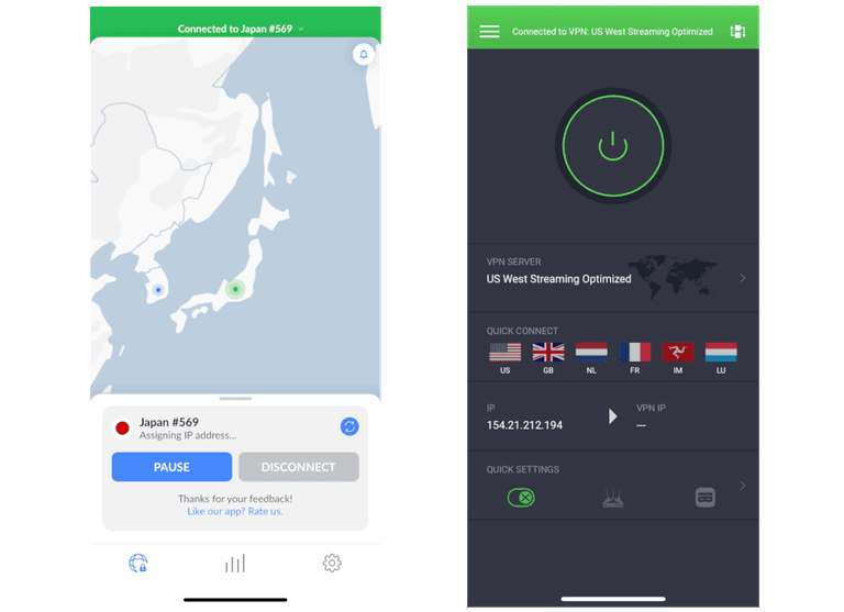 NordVPN vs PIA side-by-side