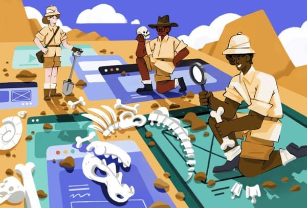 Graphical illustration of archaeologists looking at someone's browsing history