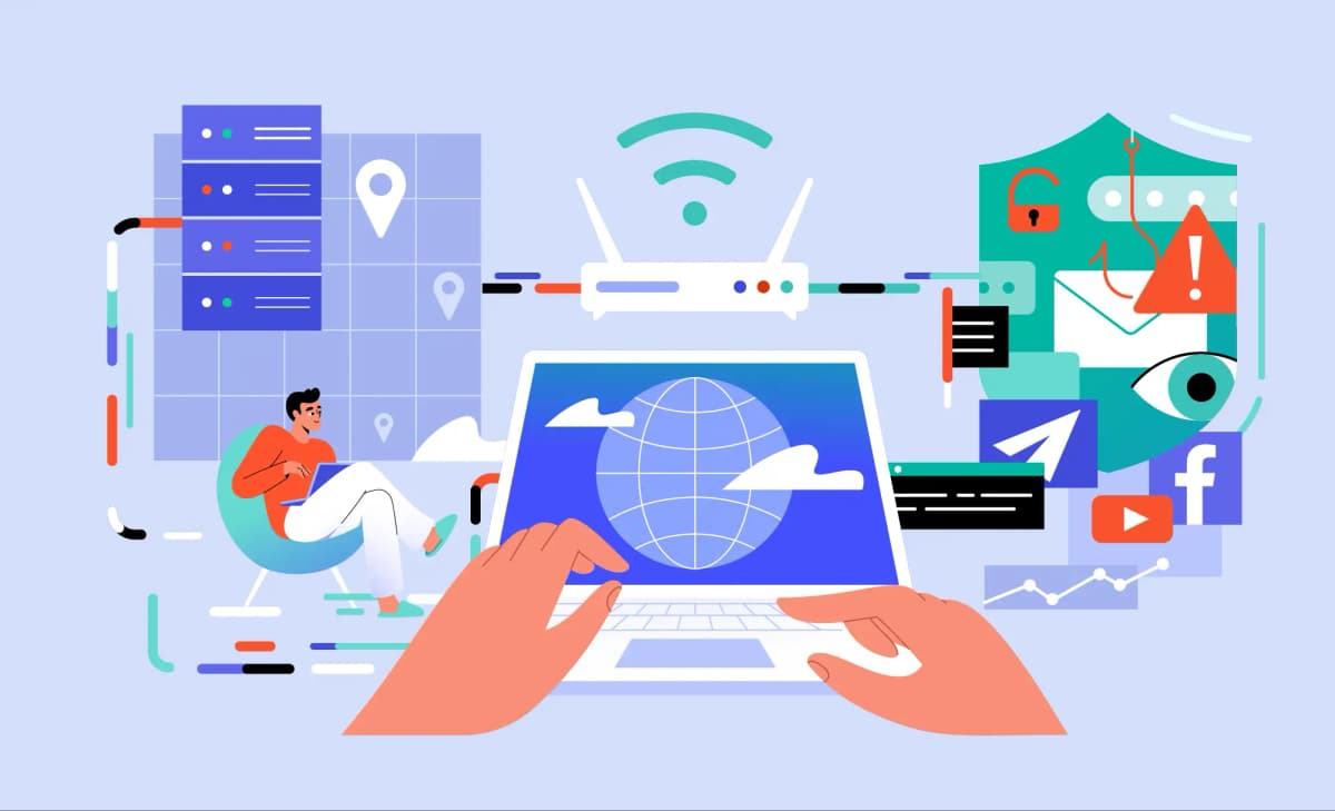Illustration showing a VPN disconnecting and reconnecting.