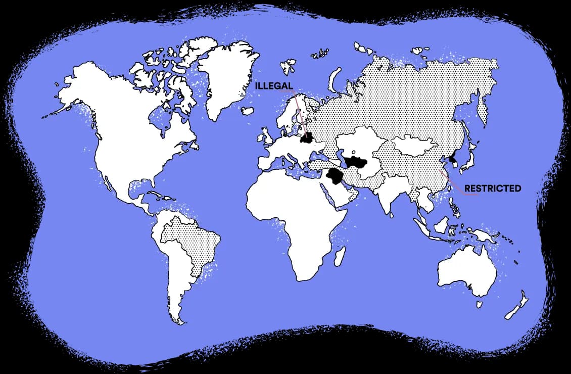 Ilustración que muestra países donde las VPN son ilegales y legales
