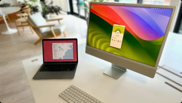 Best VPN for Mac header image showing ExpressVPN and NordVPN on a Macbook Air and an iMac