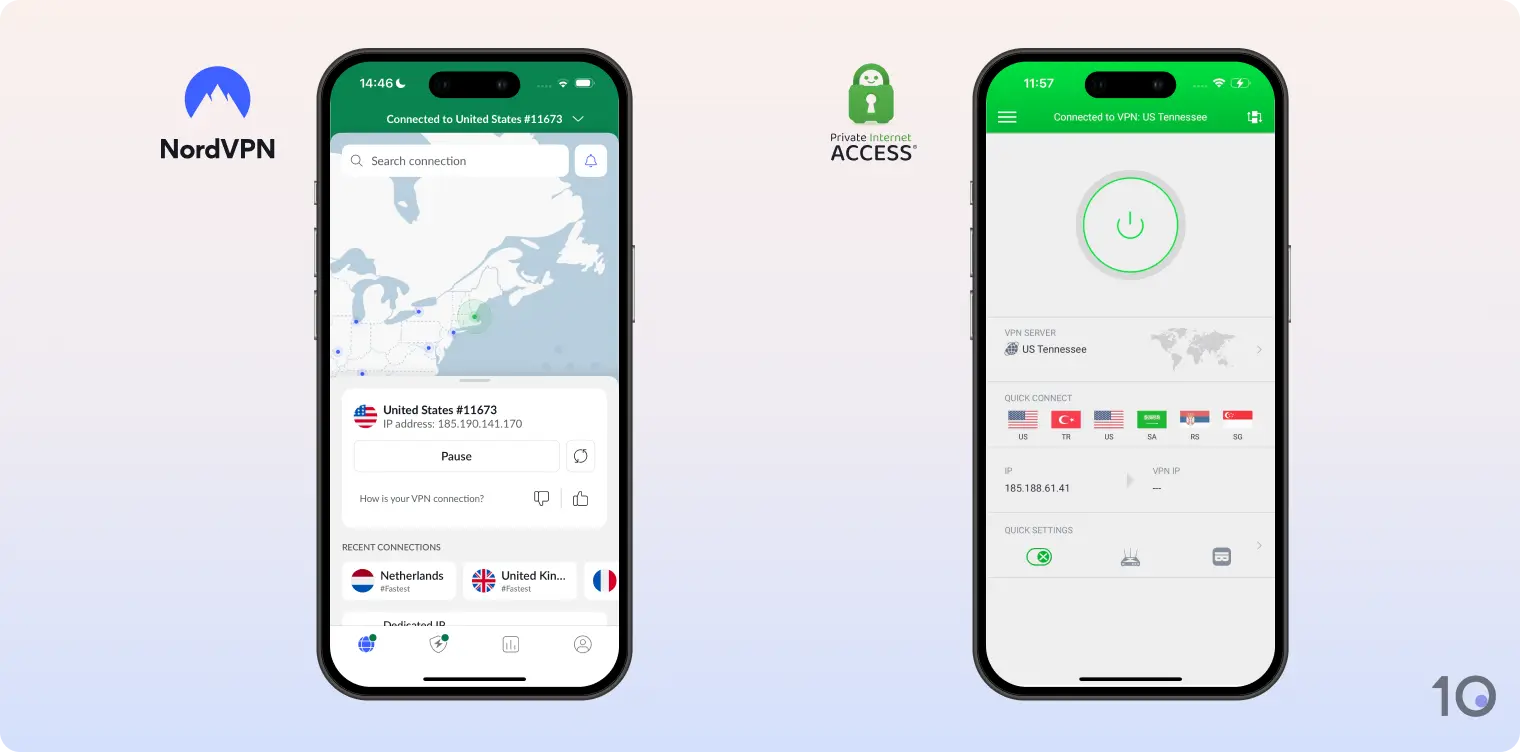 The NordVPN and PIA apps compared on iOS
