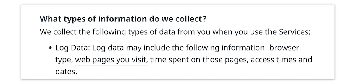 A screenshot of Hola VPN's privacy policy