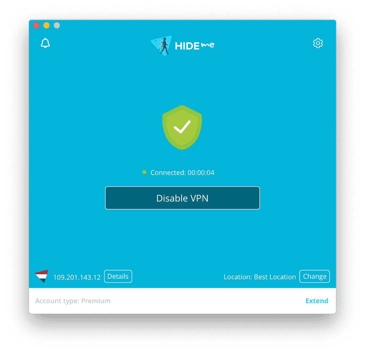 Application Hide.me sur macOS