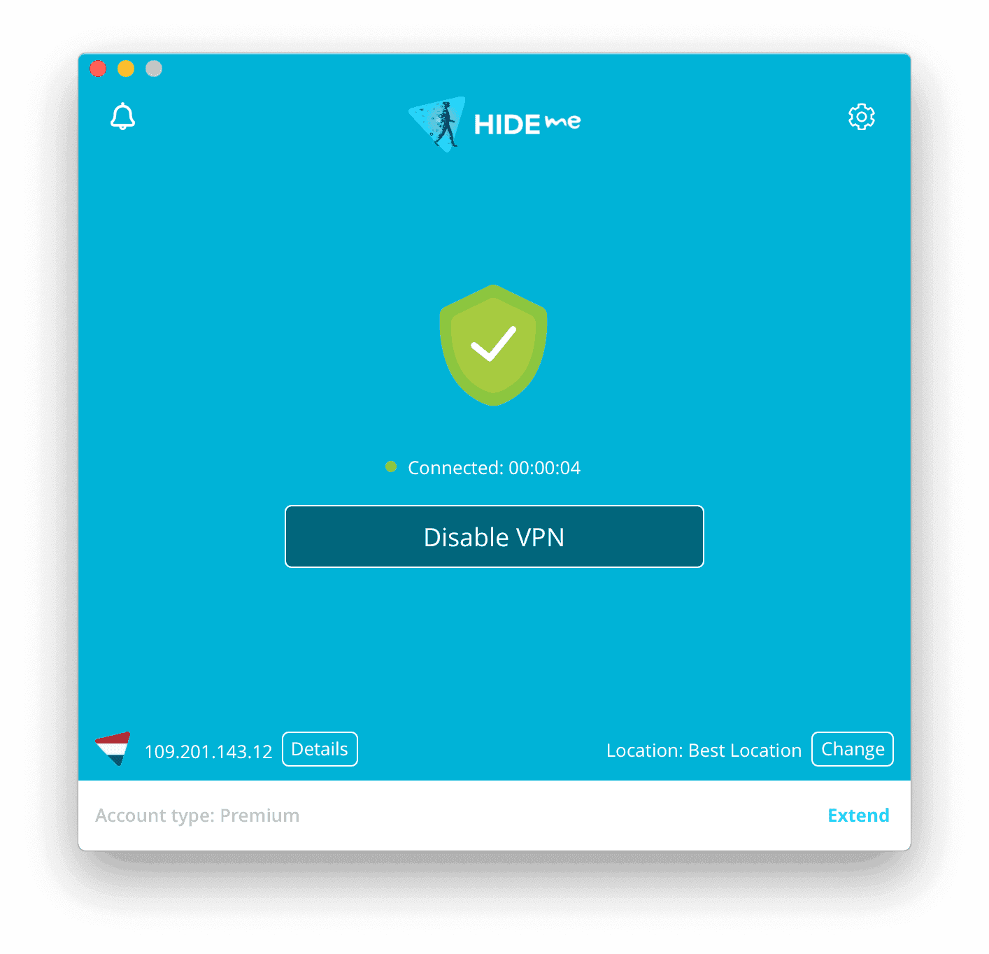 L'app di macOS di Hide.me.