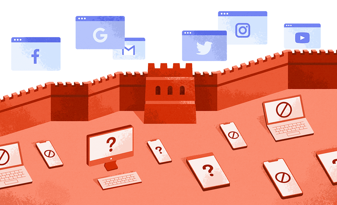 Illustration of the great firewall of China