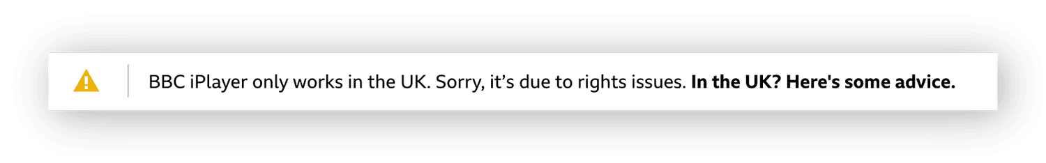 The "BBC iPlayer Is only available in the UK" error message.