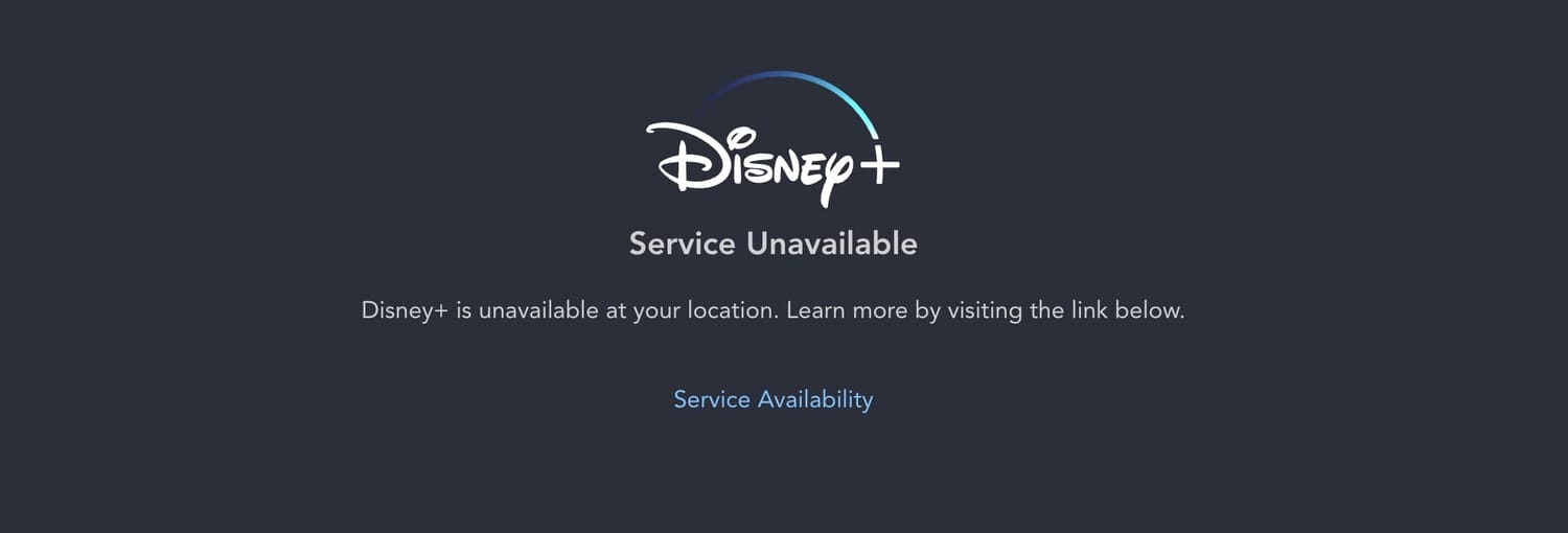 Messaggio di errore di Disney+ che informa che il servizio non è disponibile
