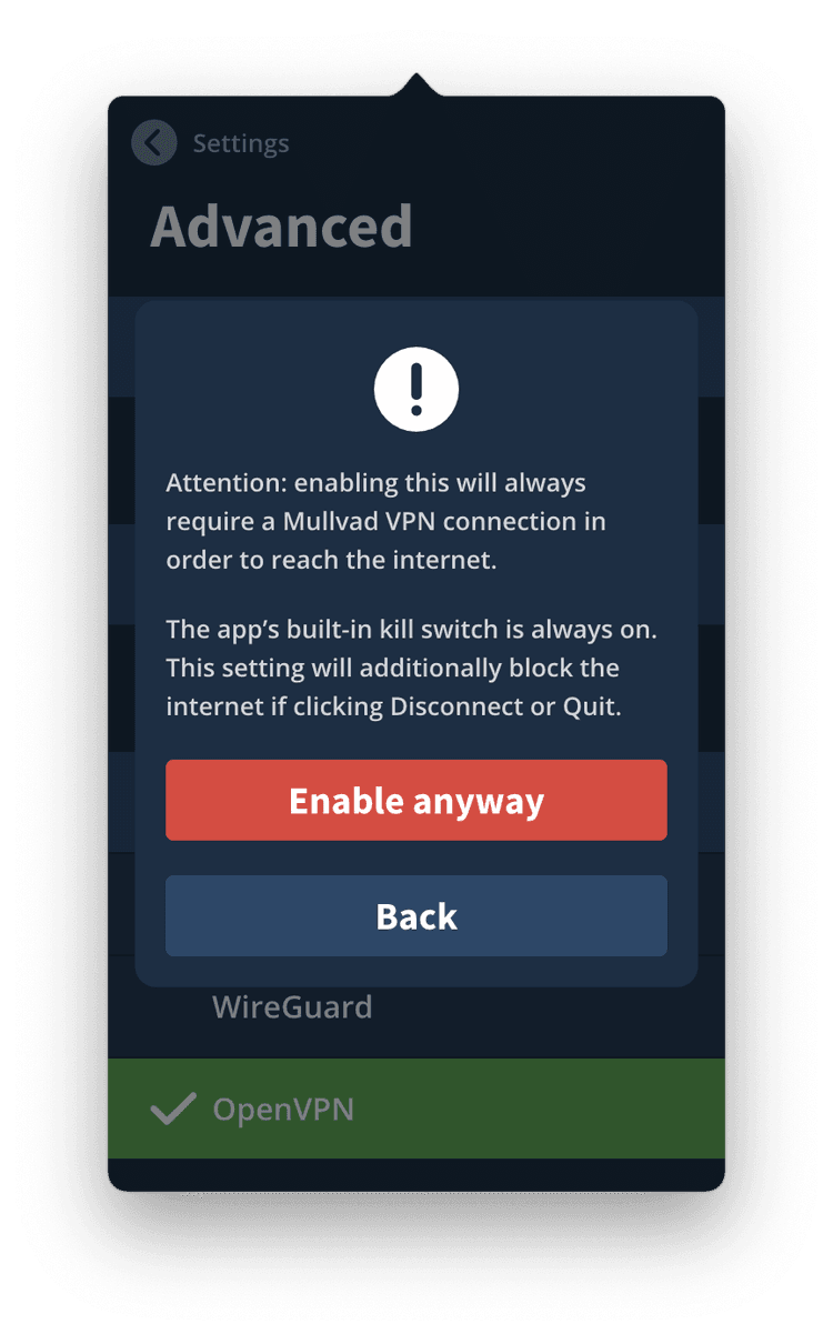 Mullvad siempre te avisa de conectar tu VPN