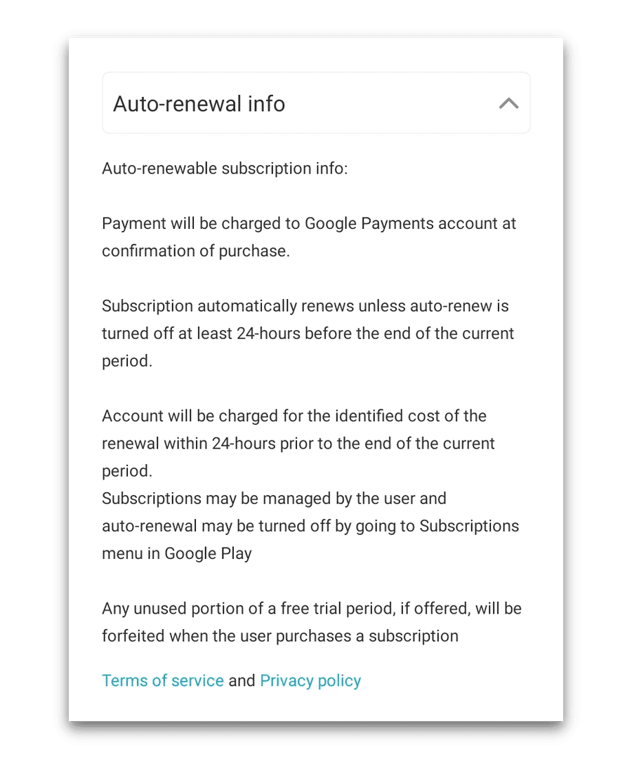 Avviso di rinnovo automatico Android per la prova gratuita di Surfshark