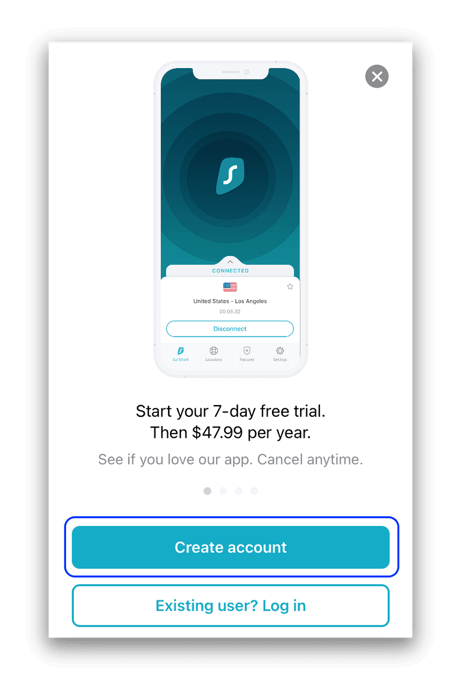 Prova gratuita di Surfshark iOS Crea un account