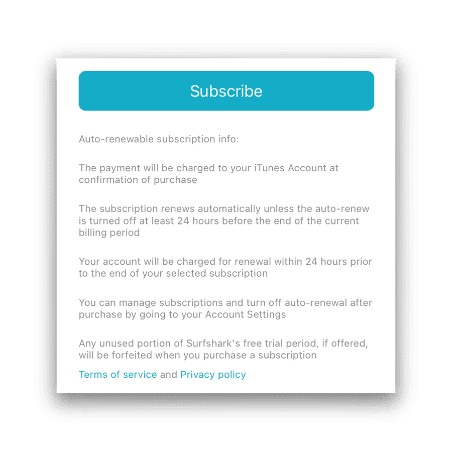 Politica di pagamento della prova gratuita di Surfshark iOS