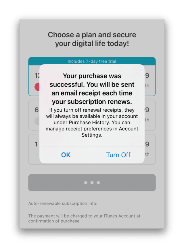 Acquisto di prova gratuita di Surfshark per iOS