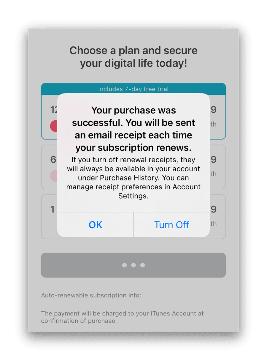 Acquisto di prova gratuita di Surfshark per iOS