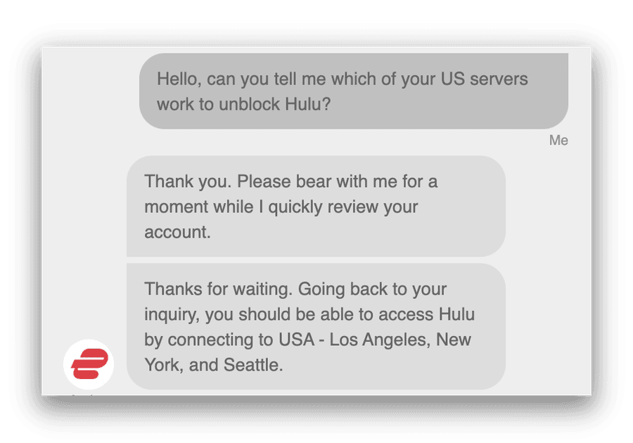 ExpressVPN Hulu livechatt-support