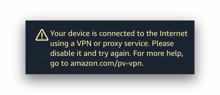 Messaggio di errore di Amazon Prime Video VPN