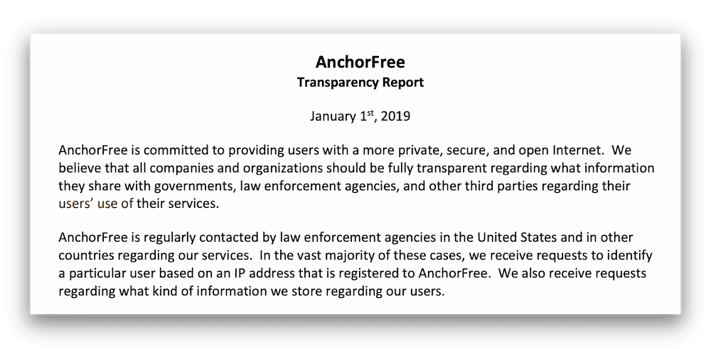 Hotspot Shield 투명성 보고서