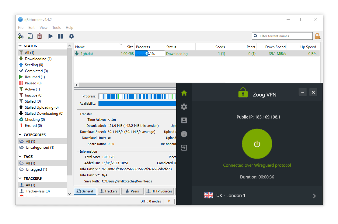 Wir haben das WireGuard-Protokoll von ZoogVPN für Torrent-Tests verwendet.