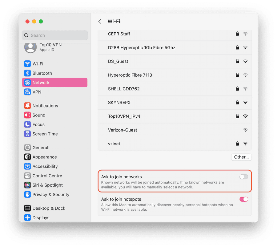 macOS Network Settings