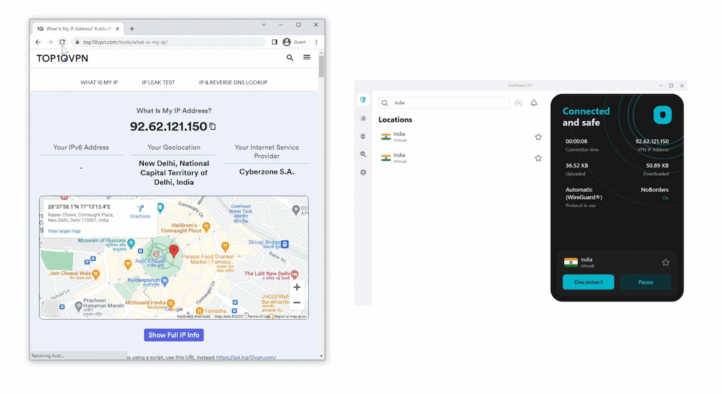 Using Surfshark to get an Indian IP address