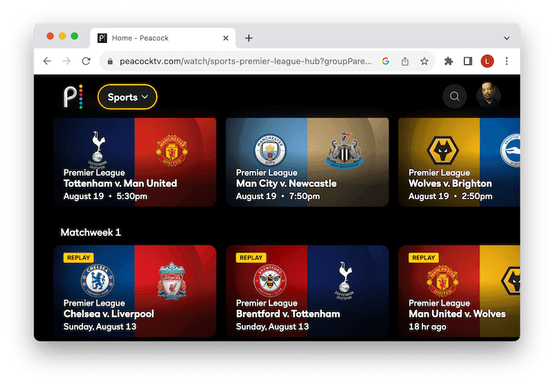 Watching live Premier League games on Peacock