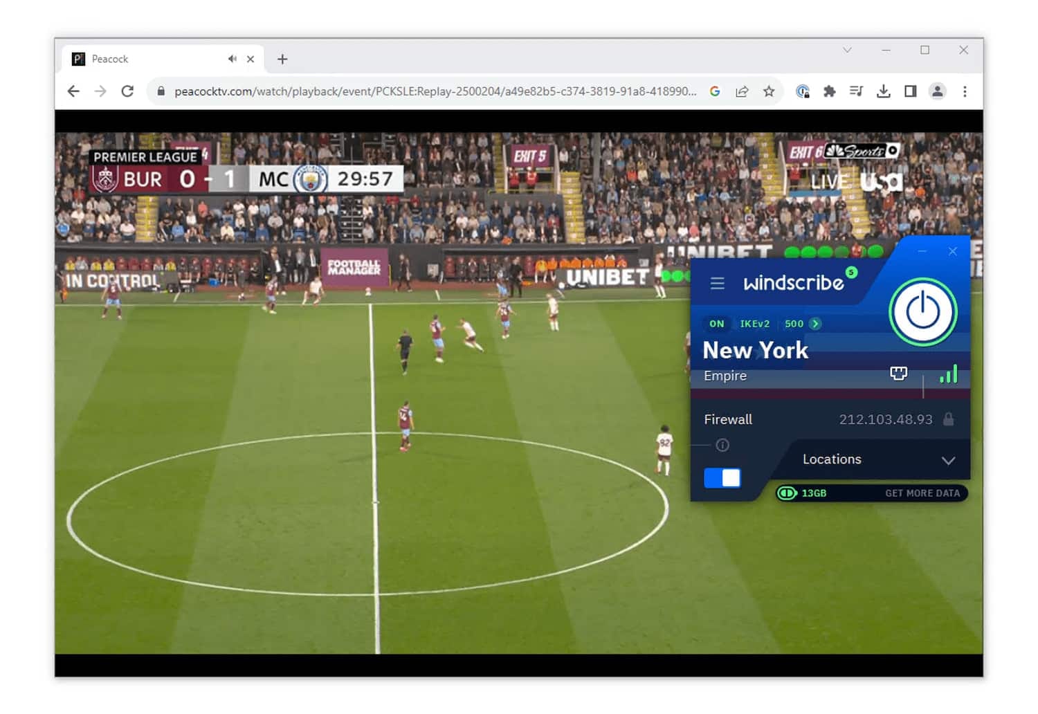 Bypassing geo-blocks on Premier League streaming websites using Windscribe's free app