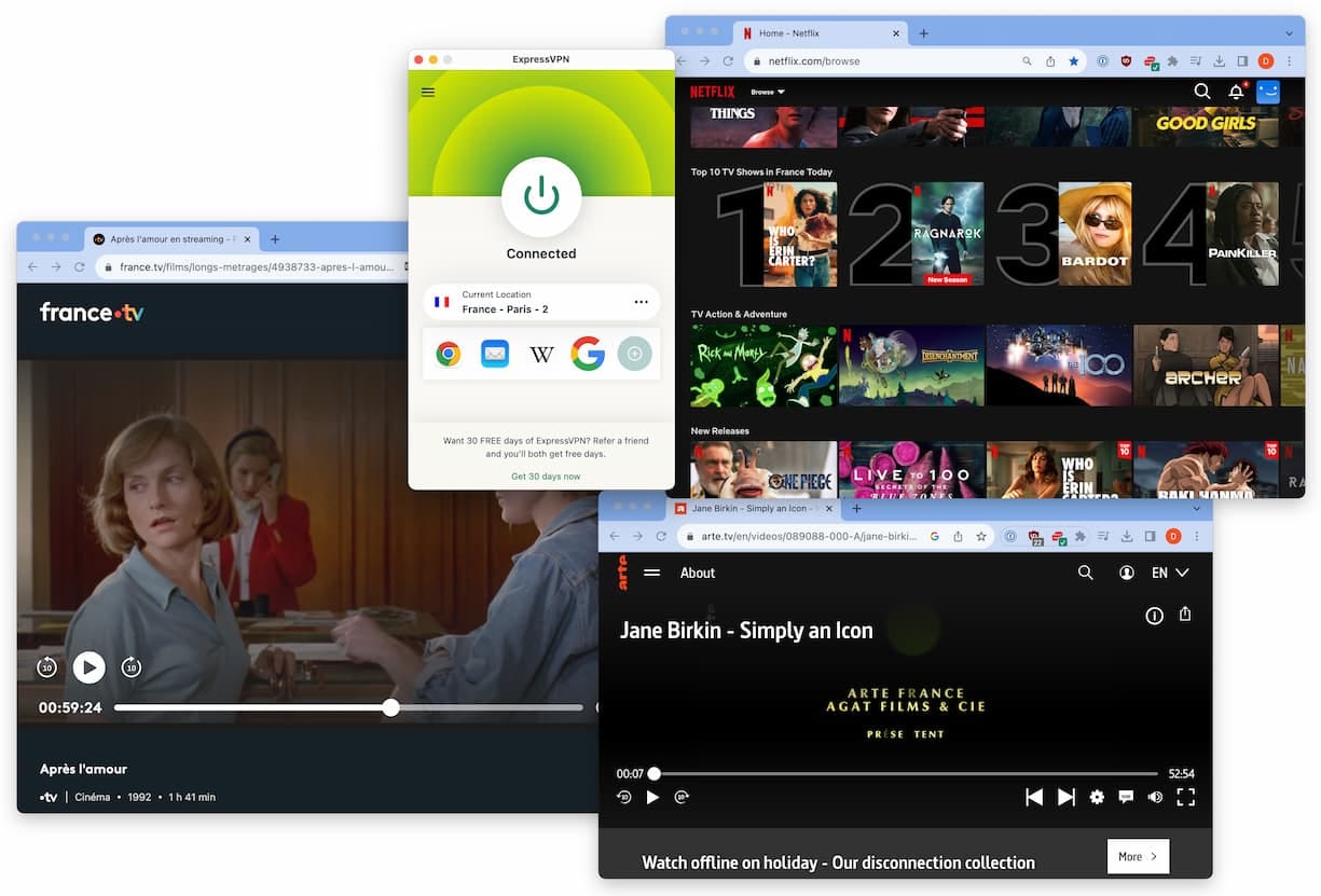 ExpressVPN desbloqueando contenido de streaming francés