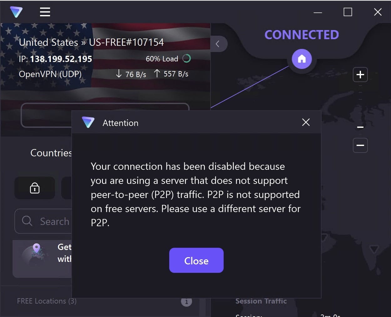 P2P 트래픽을 차단하는 Proton VPN 무료 버전 