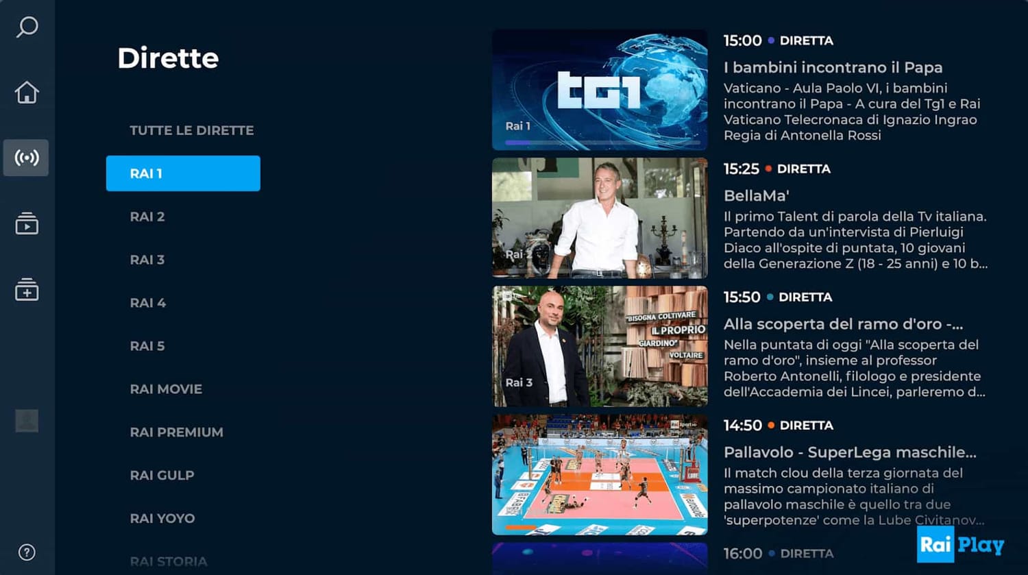 Guardando RaiPlay su Apple TV