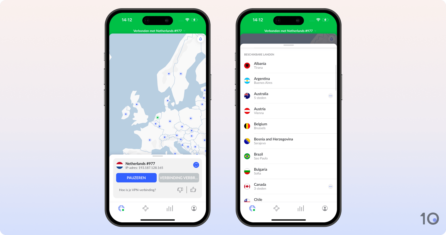 De app van NordVPN voor iOS