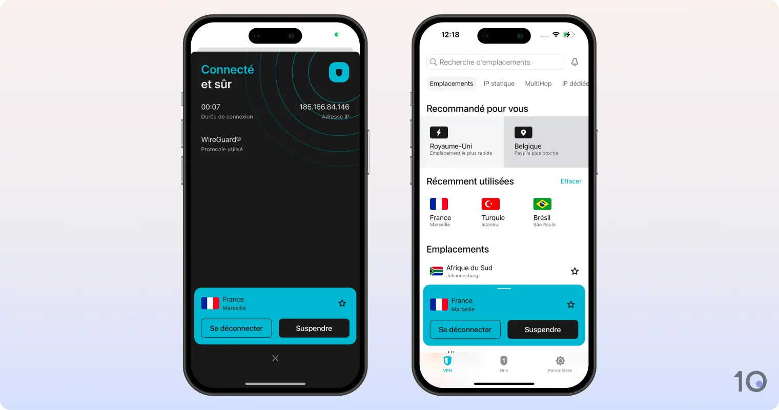 L’aspect de l’application Surfshark VPN sur iOS