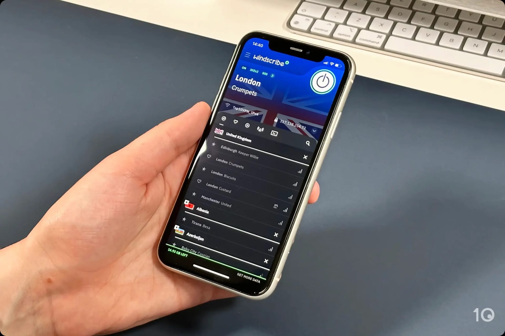 Windscribe serverlista på iOS 