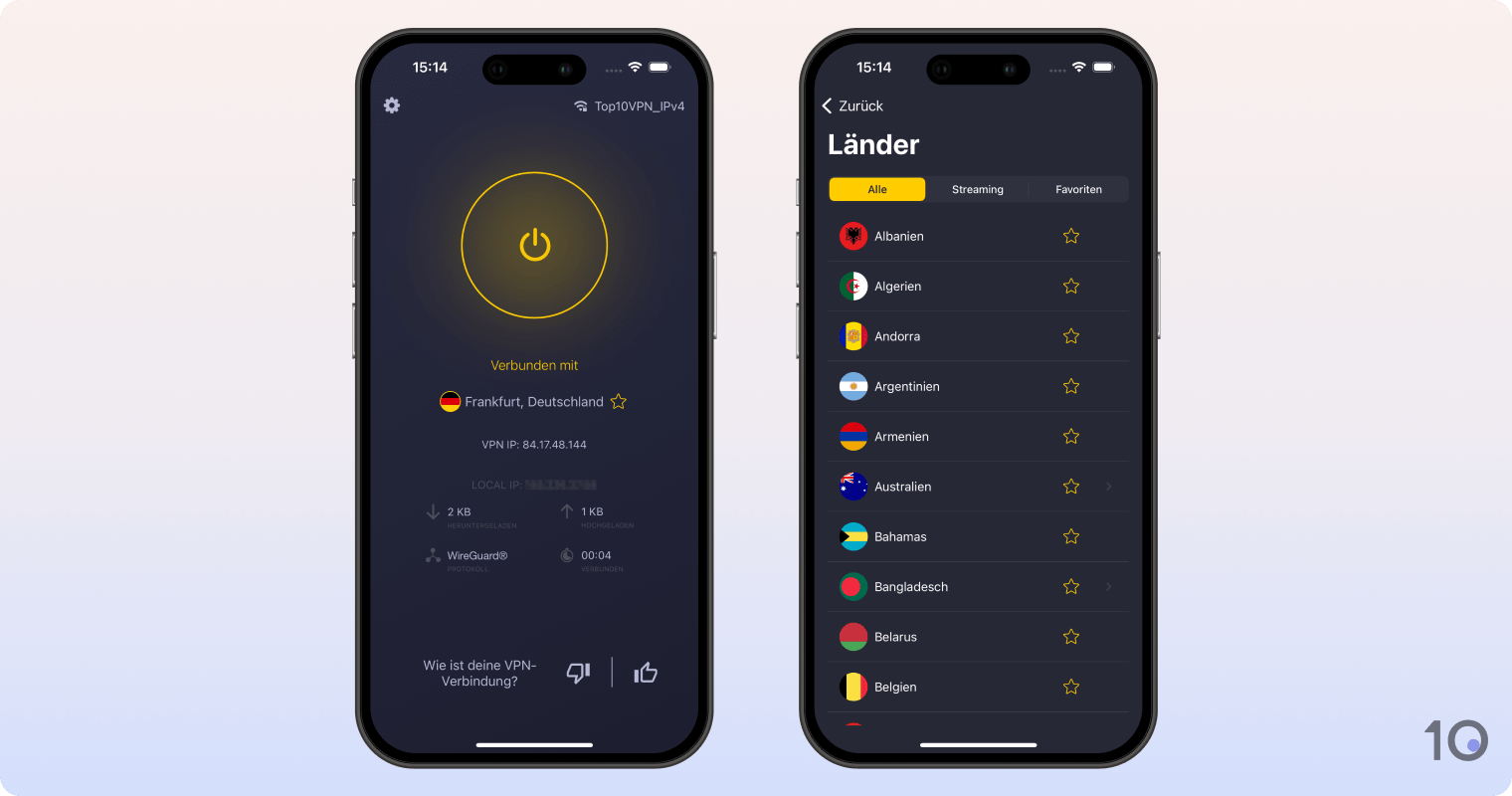 Die App von CyberGhost VPN für den iOS