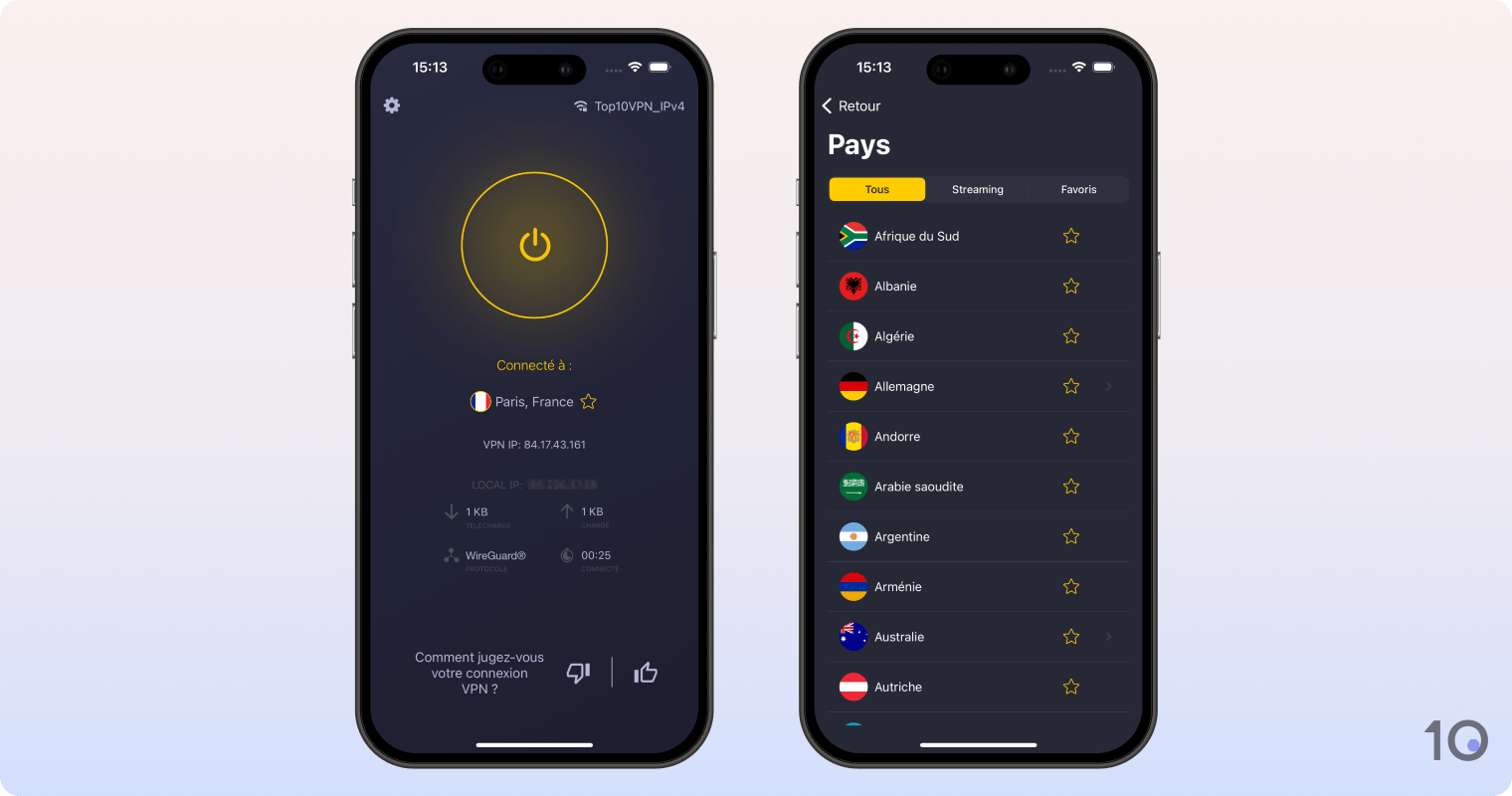 L’aspect de l’application CyberGhost VPN sur iOS