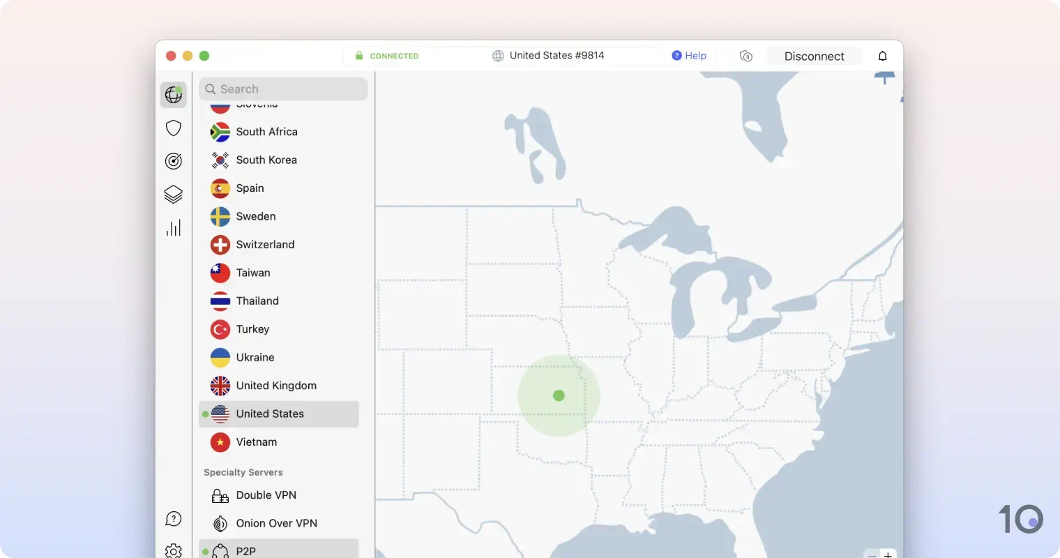 Aplicativo NordVPN para macOS