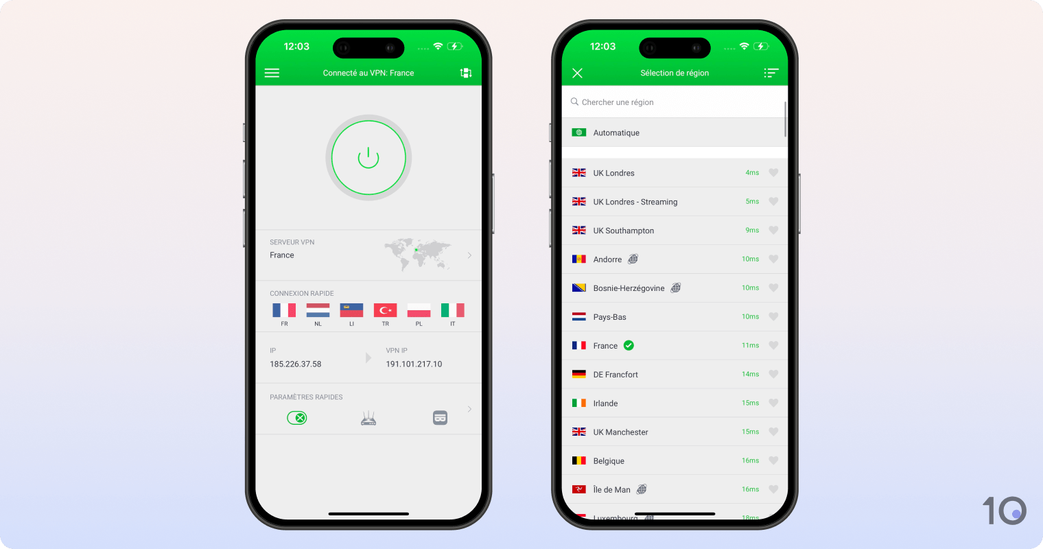 L’aspect de l’application PIA VPN sur iOS