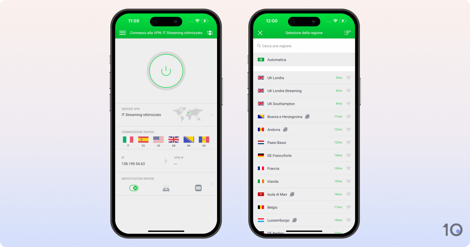 L’app di Private Internet Access per iOS