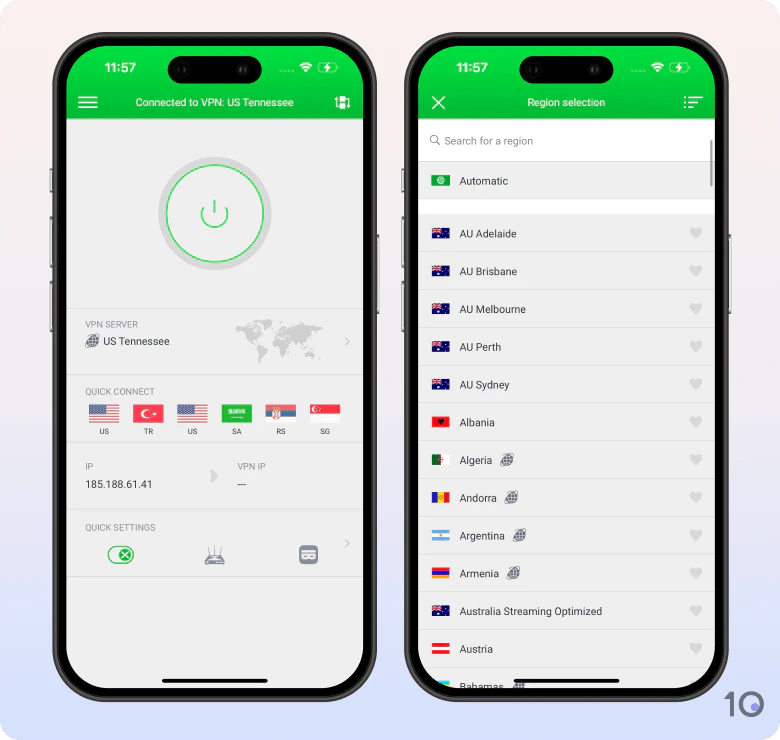 L'app di Private Internet Access per iOS