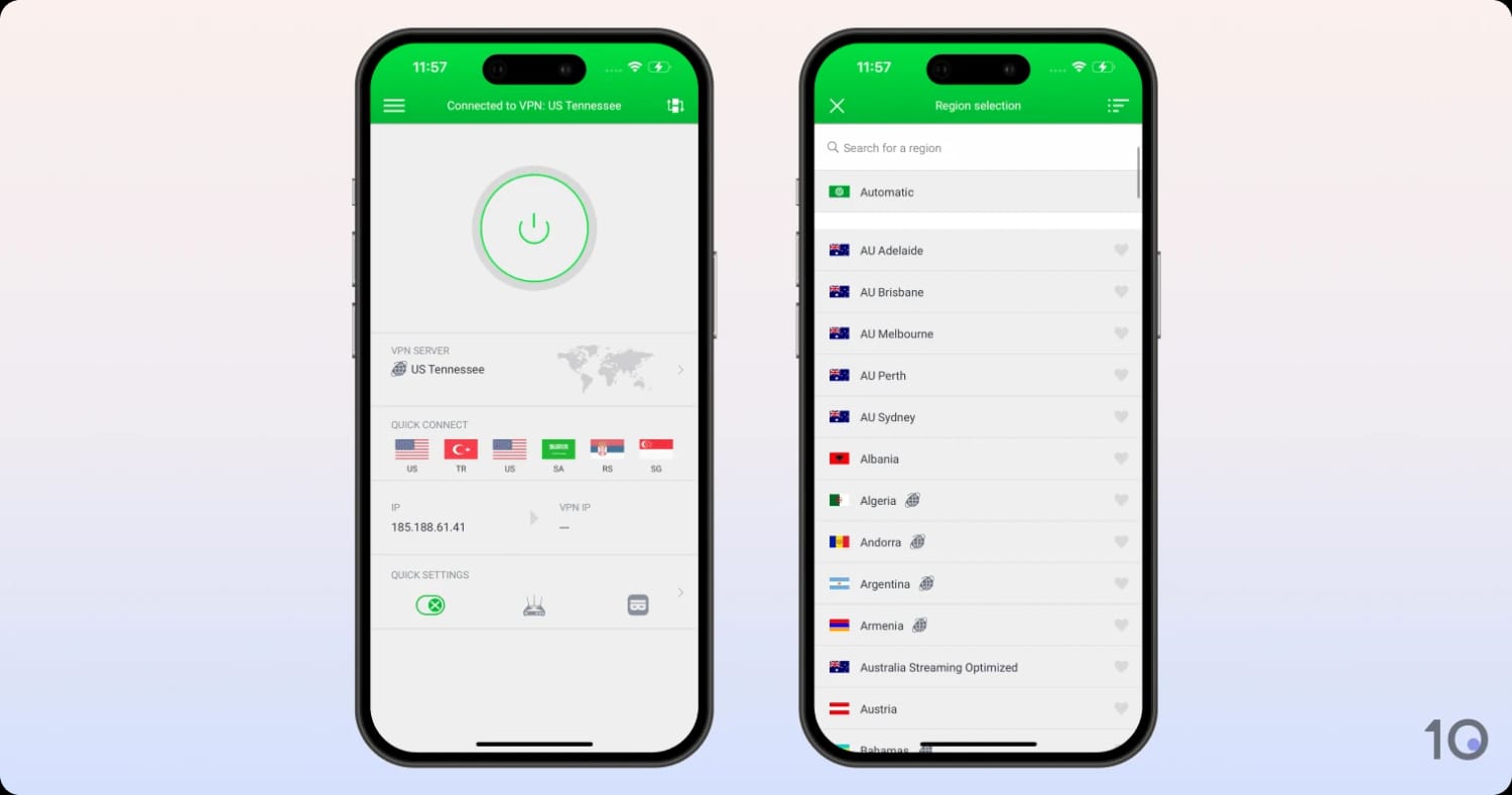 L'application de Private Internet Access pour iOS