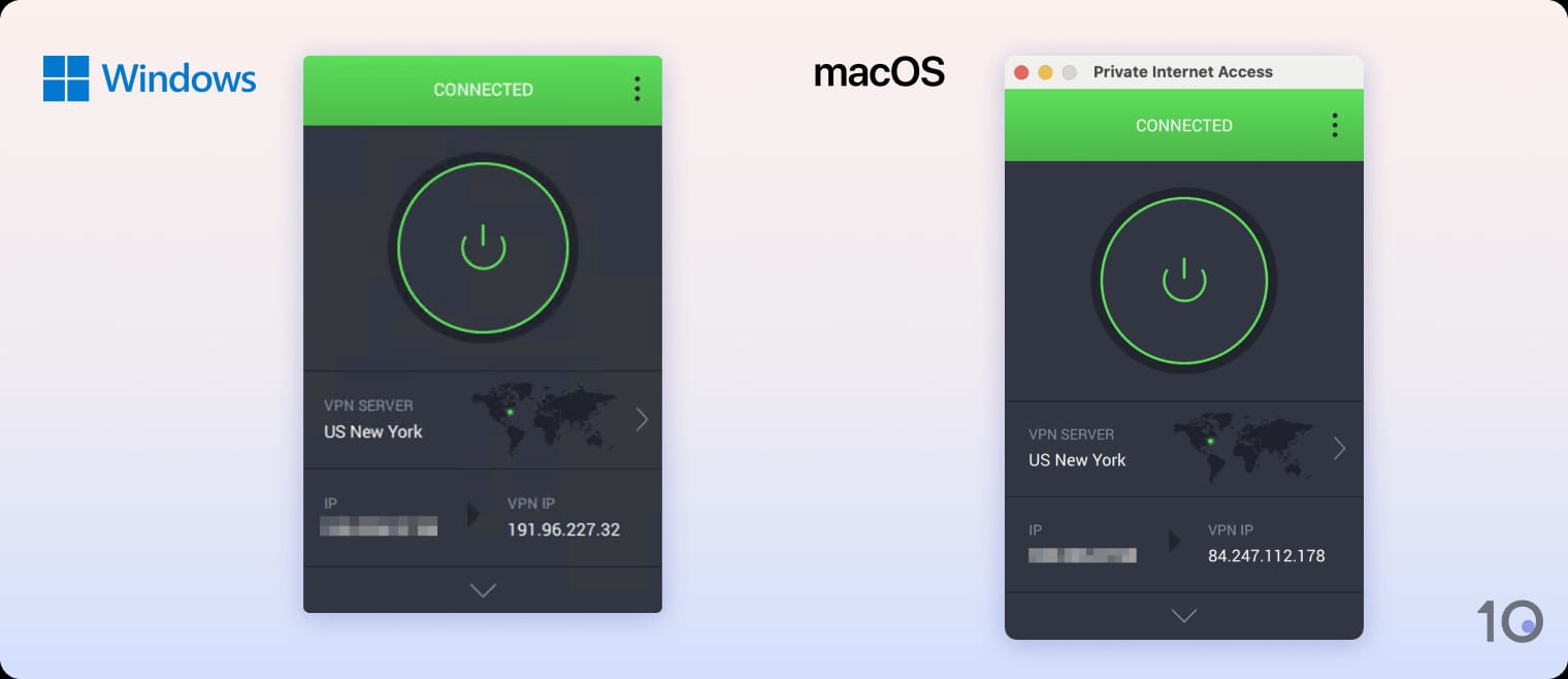 Aplicativos VPN da PIA para Windows e macOS