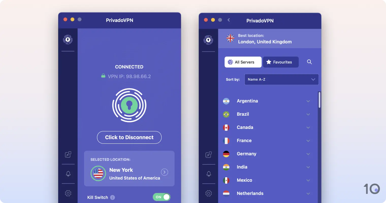 La aplicación de PrivadoVPN para macOS