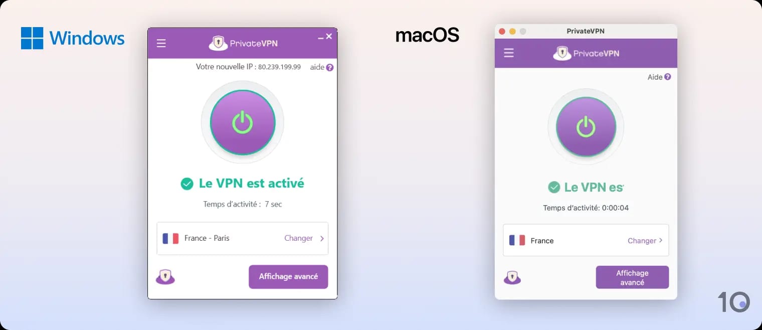 Applications de PrivateVPN pour Windows et macOS