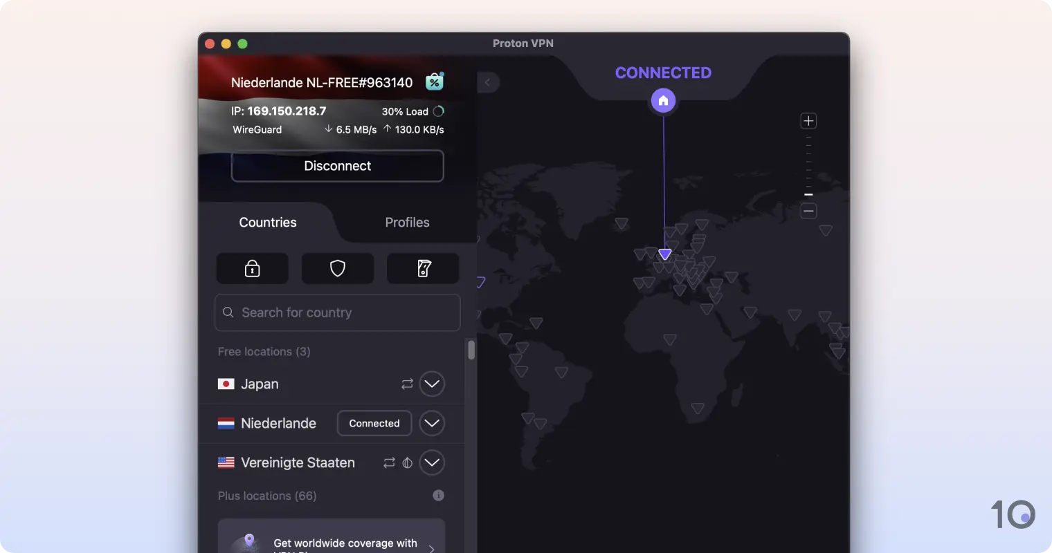 Die kostenlose App von ProtonVPN für macOS