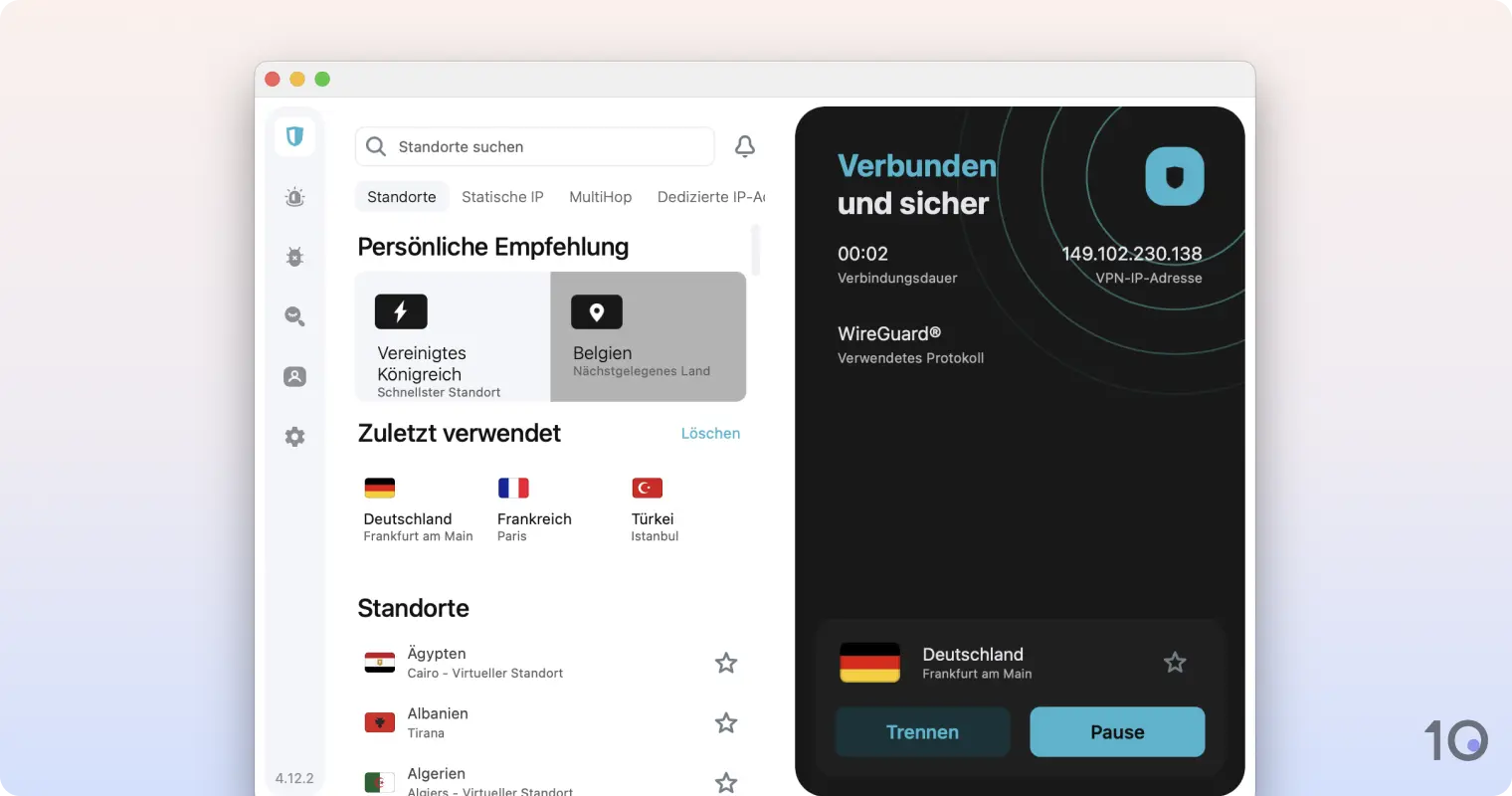 Die kostenlose App von Surfshark für macOS