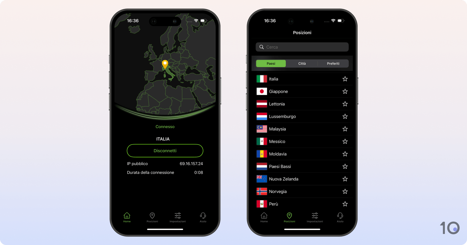 L'app di IPVanish per iOS
