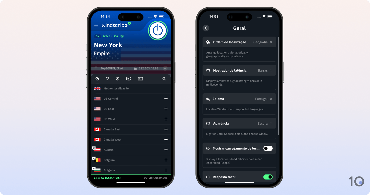 Aplicativo Windscribe VPN Free para iOS