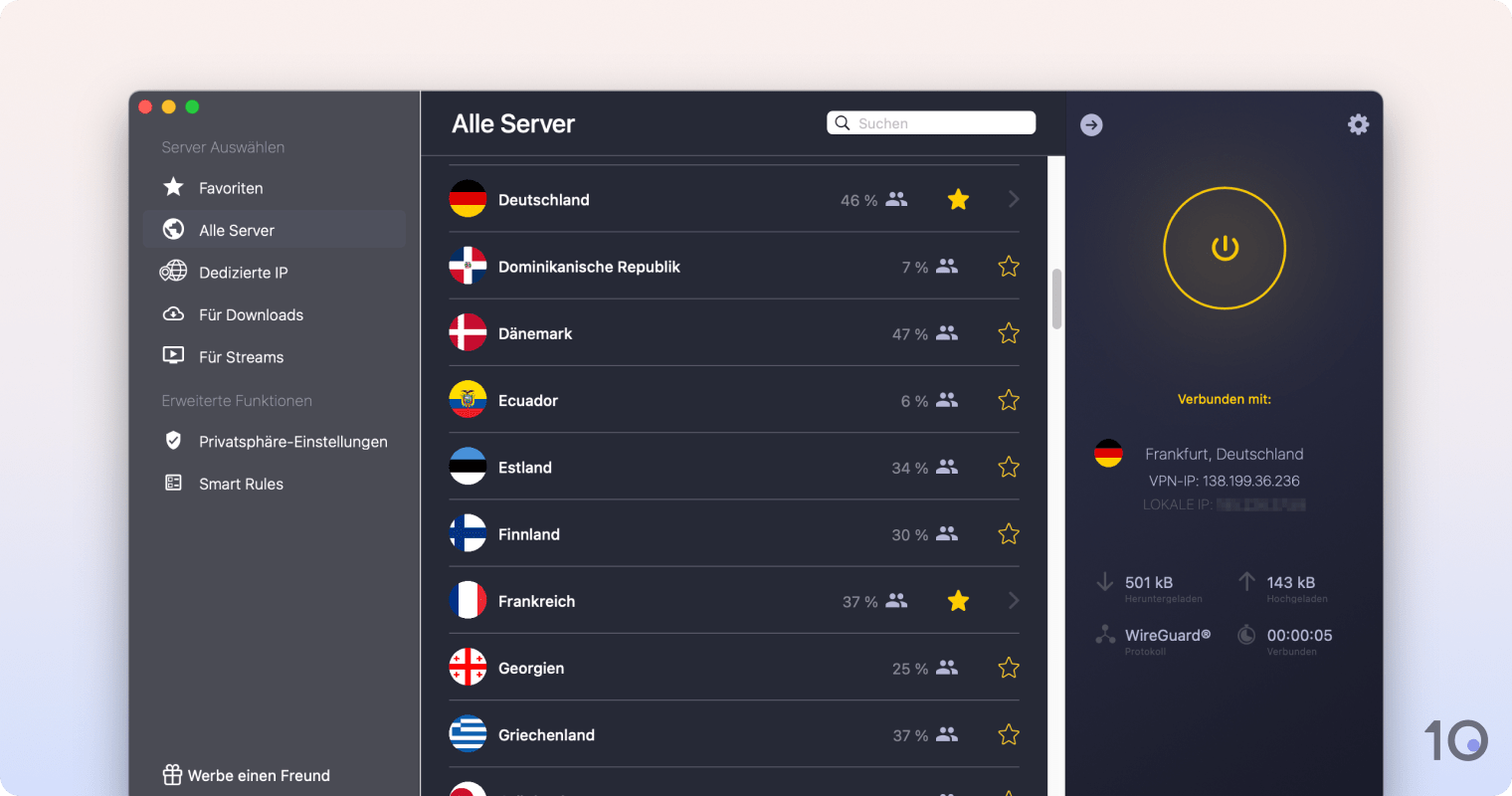 CyberGhost's VPN App für macOS